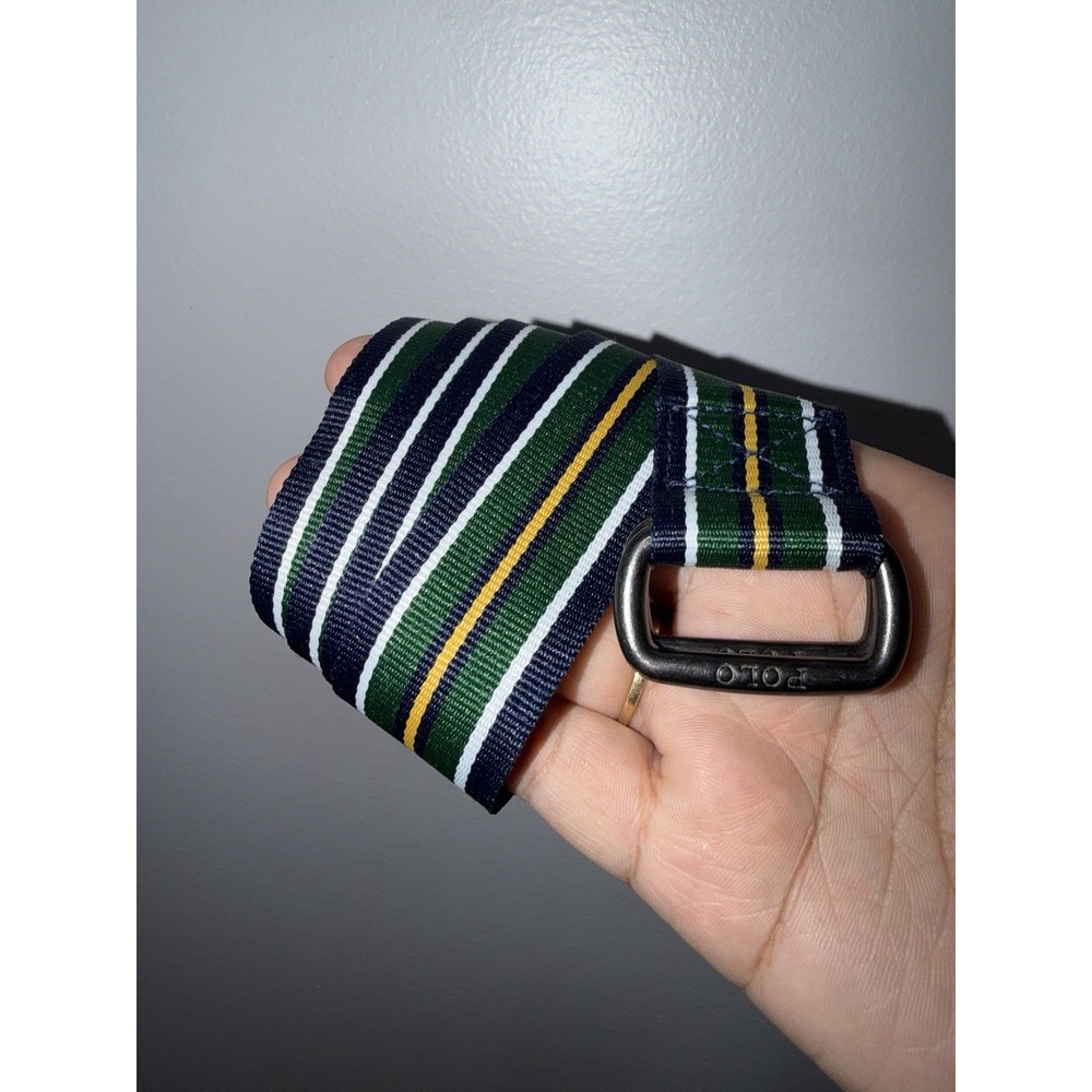 Polo Kids Fabric Belt 35" Long Nautical Navy Yellow Green Double D-Ring